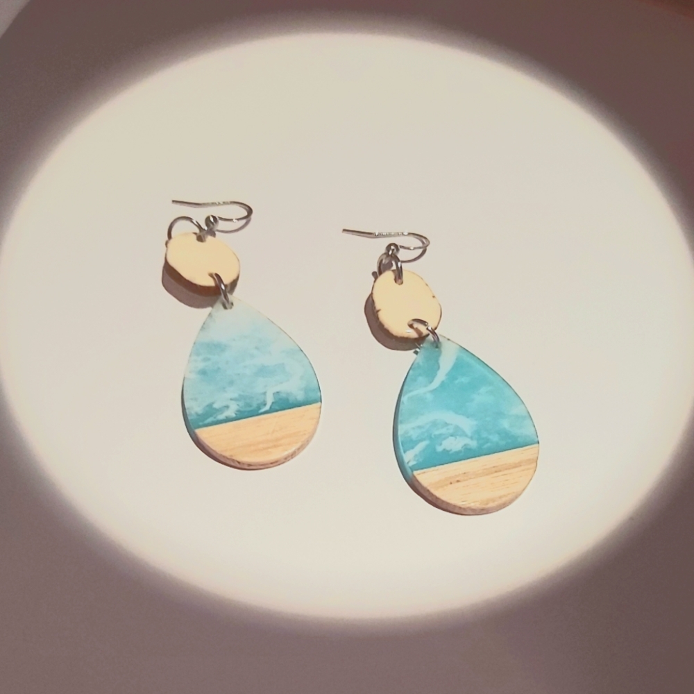 Antler Earrings, dangle , turquoise waterfall